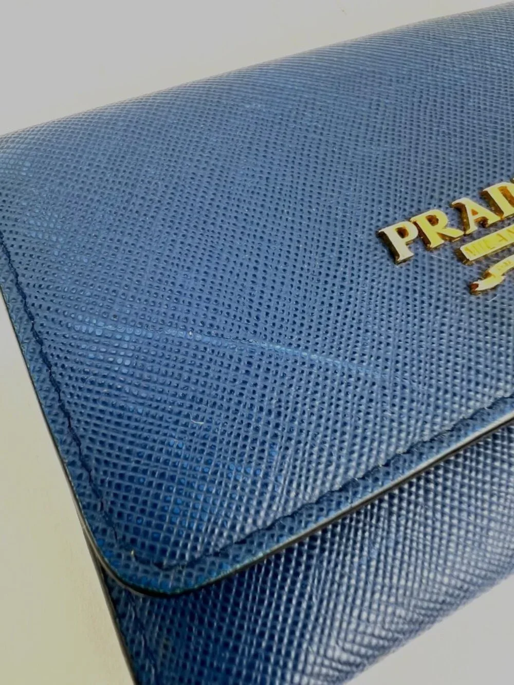Prada Saffiano Leather Card Holder Blue